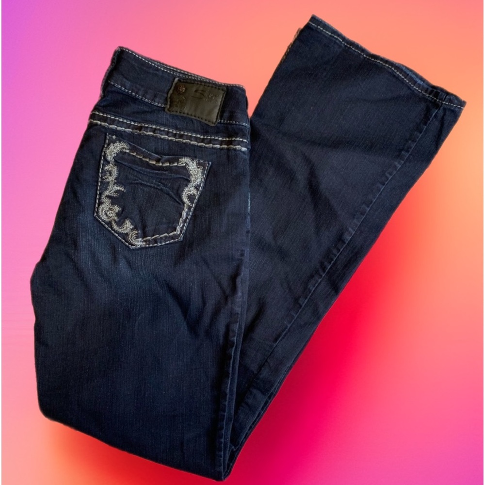 dark denim, Silver Suki, silver embroidered, 28 W 32 L